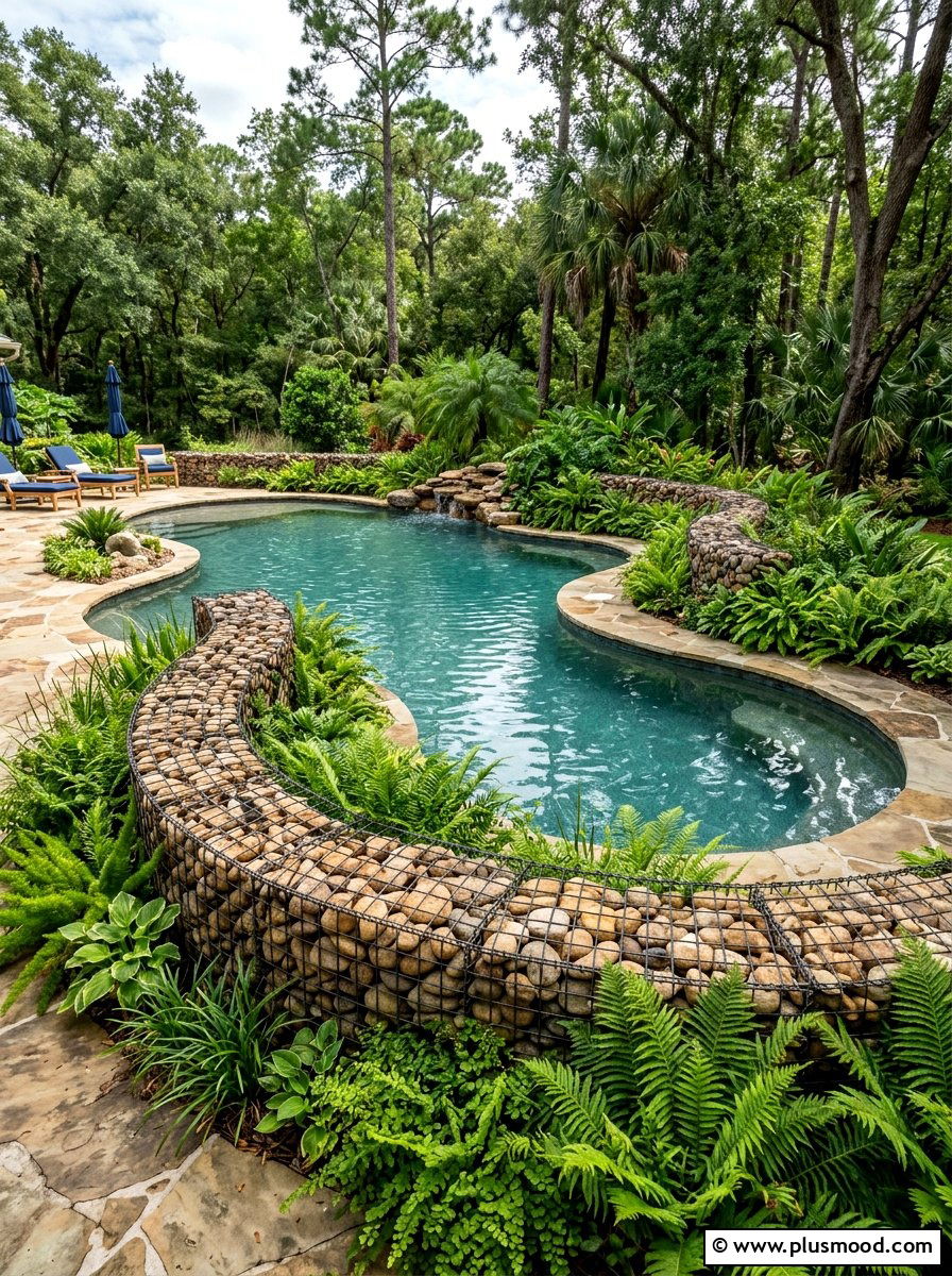 Curved Gabion Wall For Pool - 25 pool landscaping ideas with gabion walls