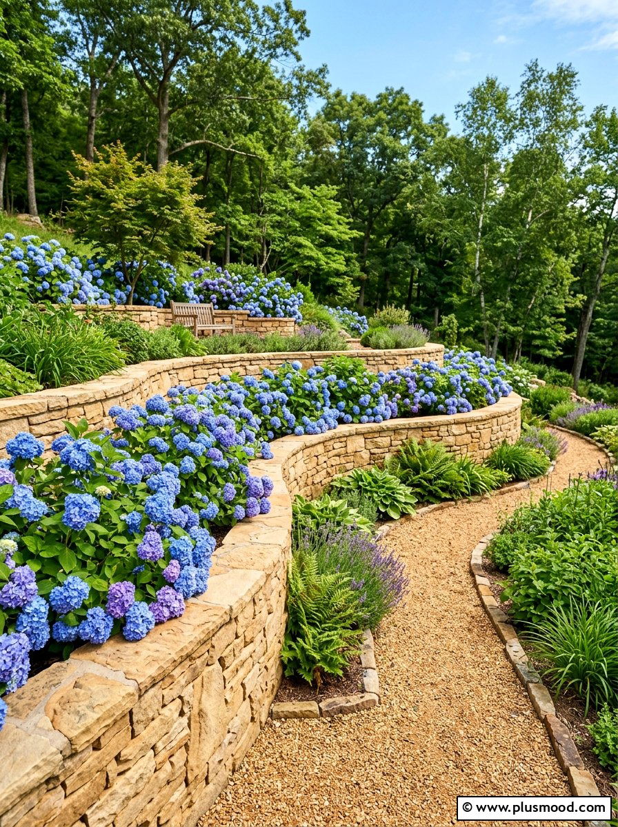 Curved Stone Terrace Garden - 25 summer retaining wall landscaping ideas