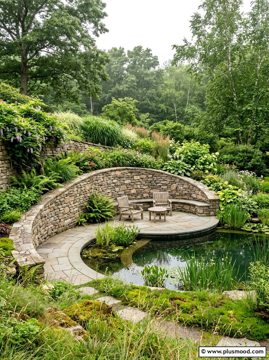 Curved Stone Wall - 25 pool landscaping ideas with stone walls