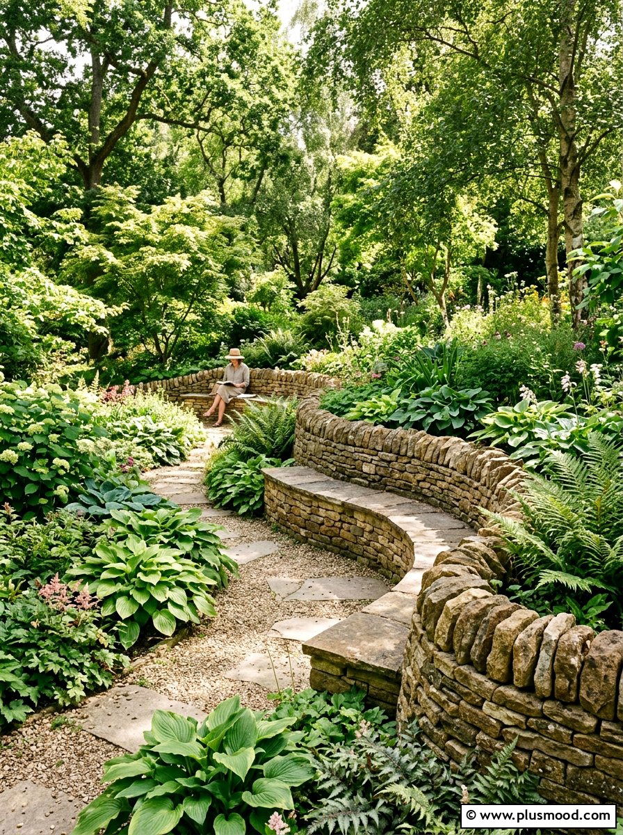 Curved stone wall - 25 small backyard ideas with seating wall