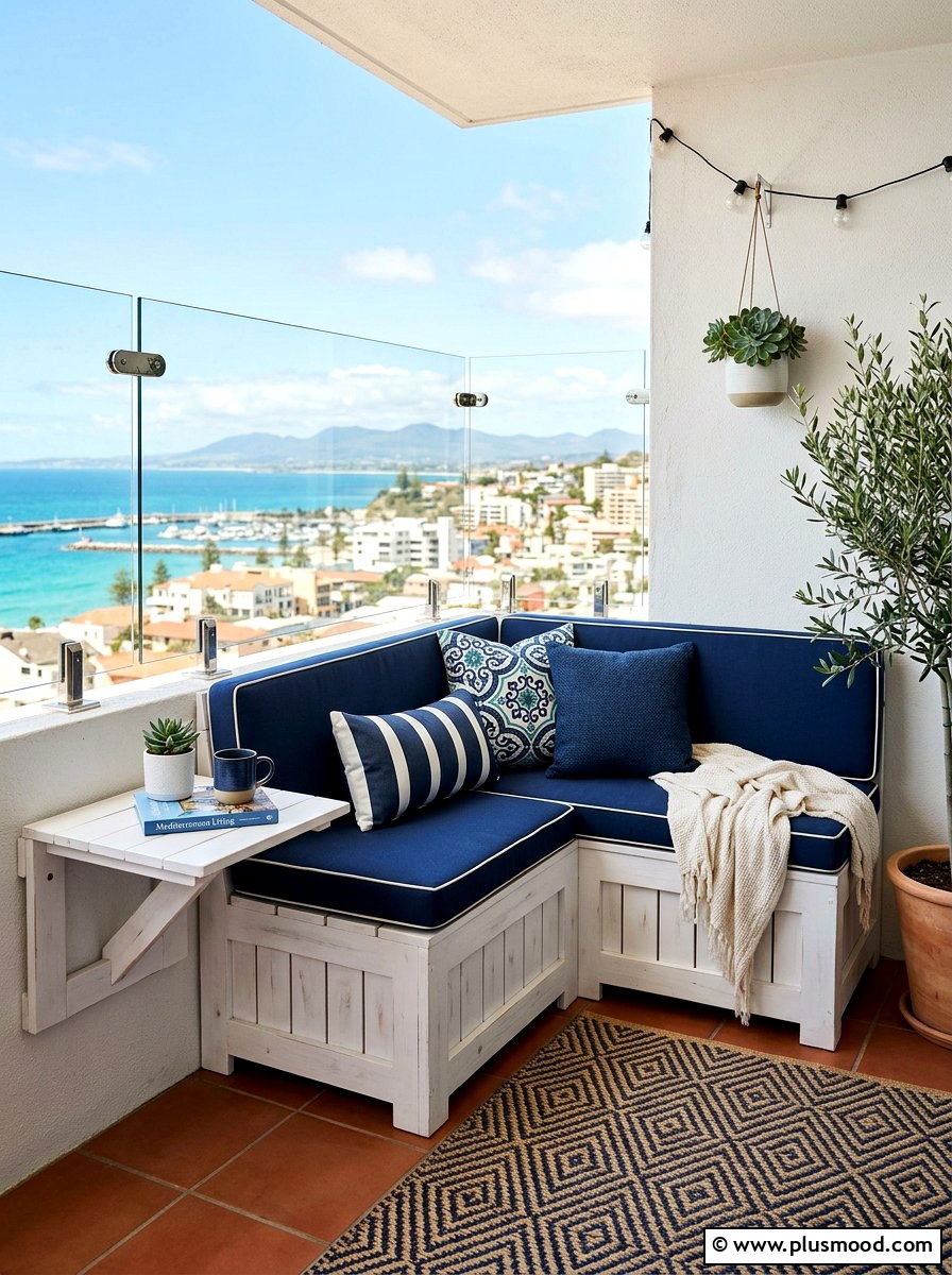 Custom Built in Balcony Seating Corner - 25 summer balcony reading corner ideas