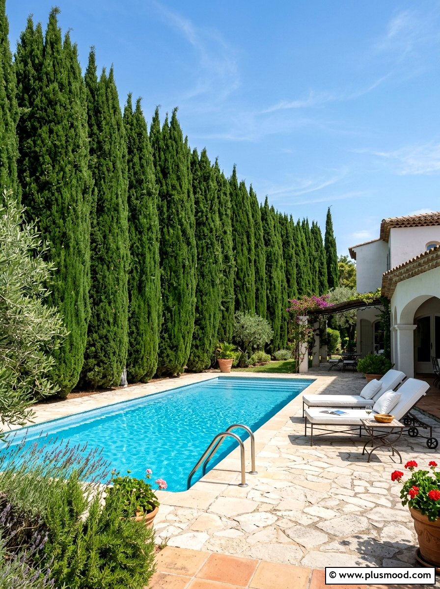 Cypress Tree Pool Privacy - 25 pool landscaping ideas for Mediterranean style