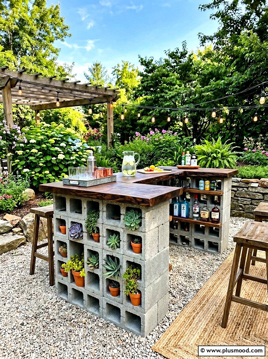 DIY Cinder Block Bar - 25 summer patio bar ideas