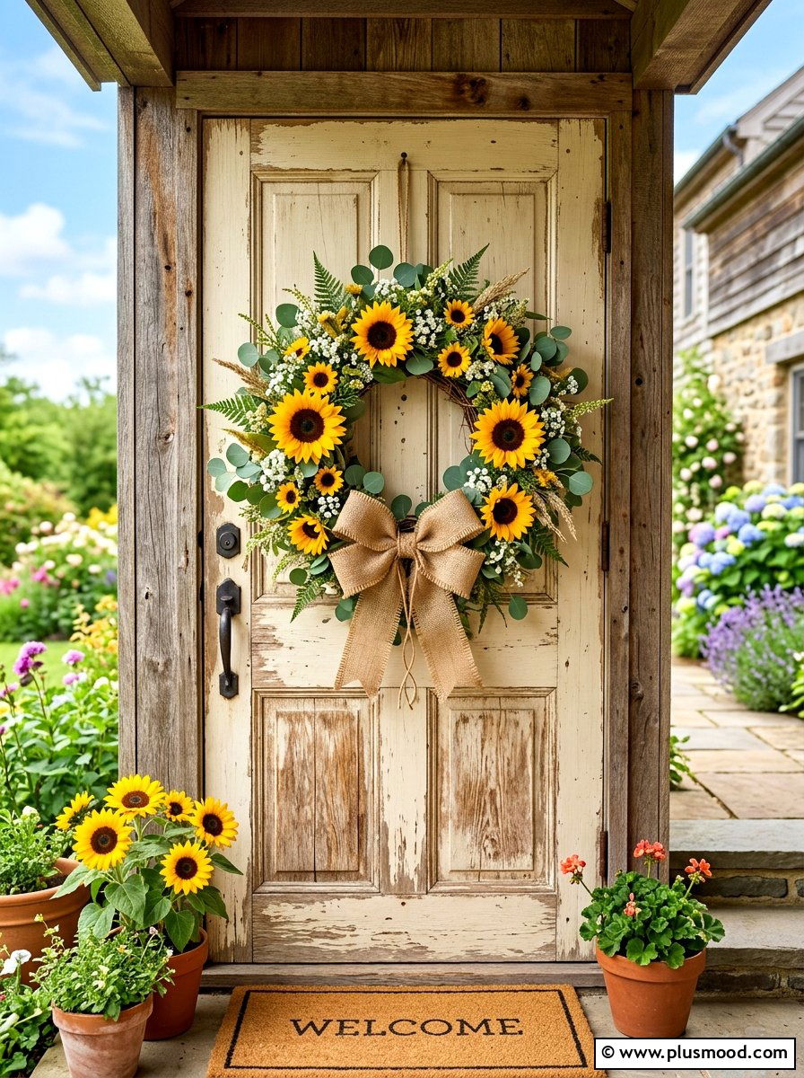 DIY Floral Wreath - 25 budget summer front porch decor ideas