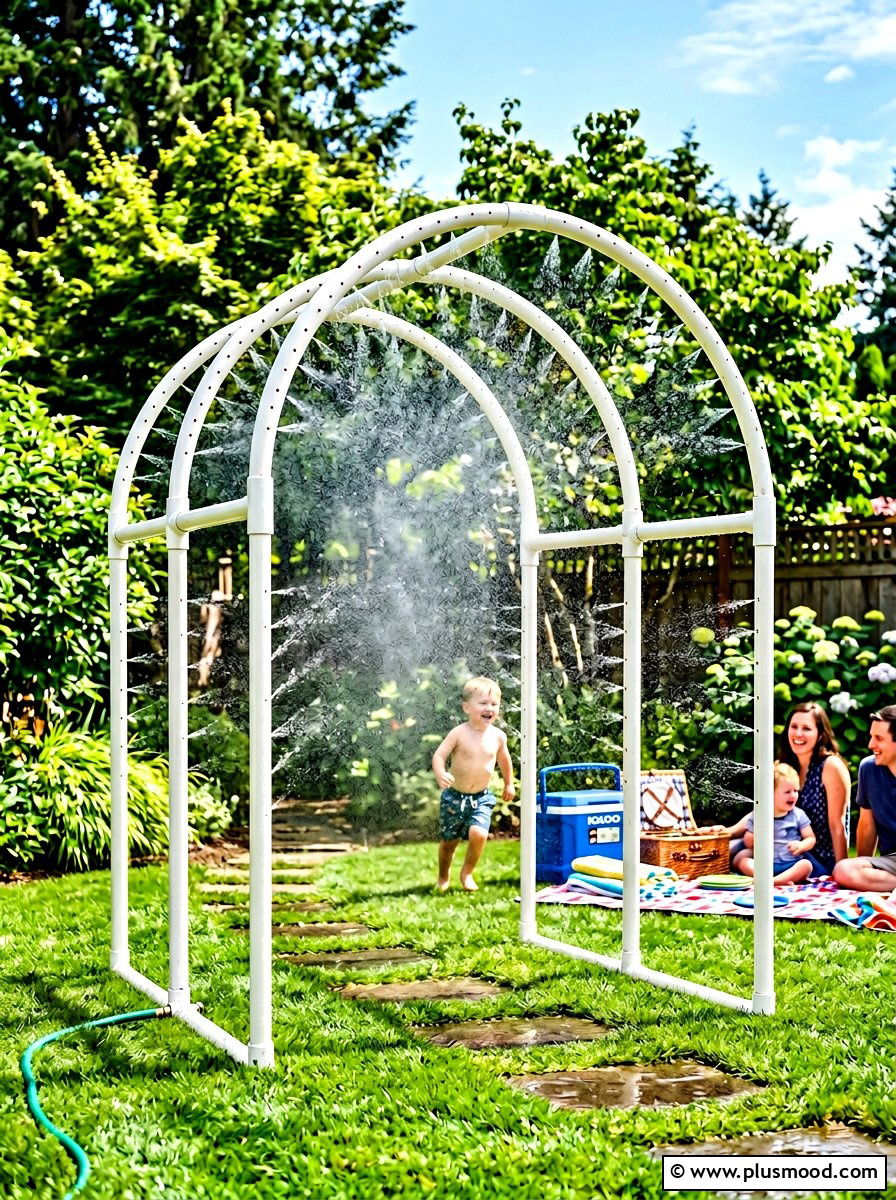 DIY PVC Pipe Sprinkler - 25 summer splash pad backyard ideas