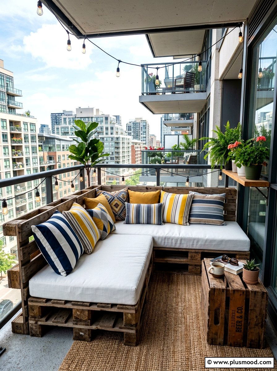 DIY Pallet Wood Balcony Lounge - 25 summer balcony reading corner ideas