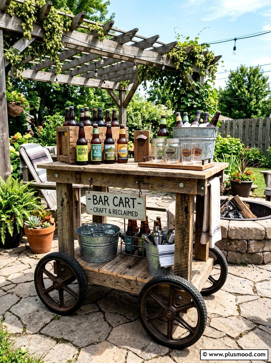 DIY Reclaimed Wood Bar - 25 summer patio bar cart ideas