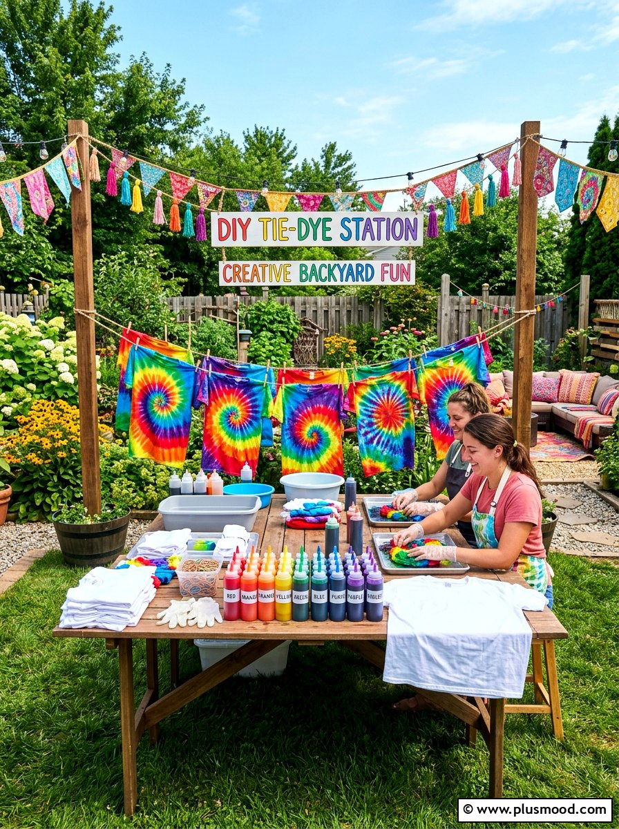 DIY Tie Dye Station - 25 summer kid friendly outdoor party ideas