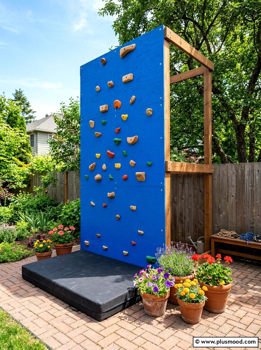 DIY backyard climbing wall - 25 small backyard ideas with climbing wall