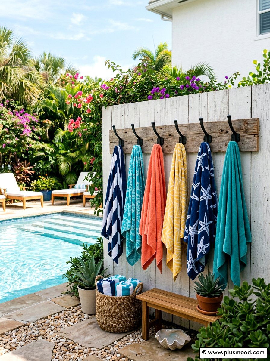 DIY pool towel rack - 25 pool landscaping ideas on a budget