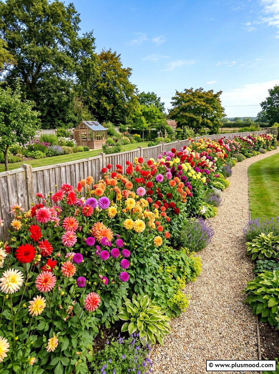 Dahlia Fence Line - 25 summer dahlia garden ideas