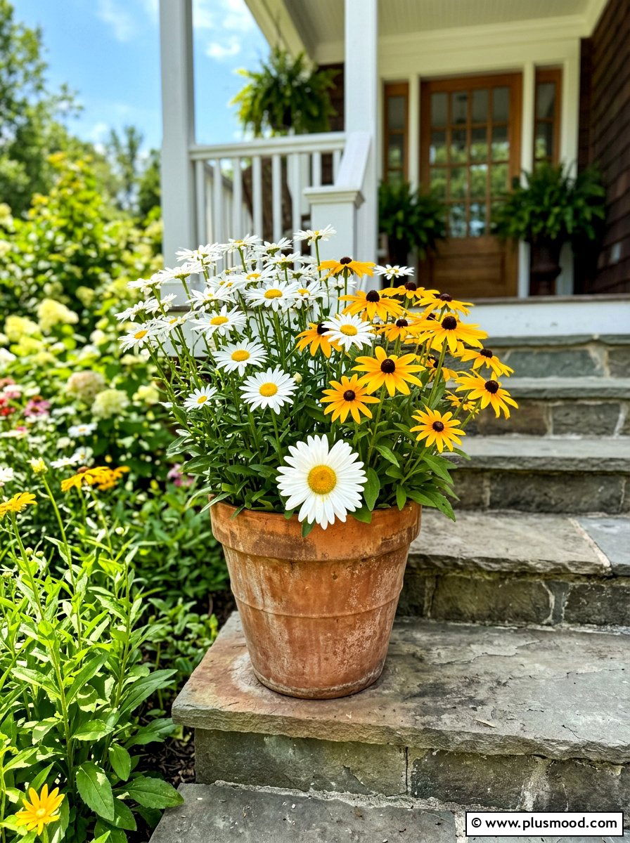 Daisy And Black Eyed Susan Pot - 25 summer flower pot arrangement ideas for front porch