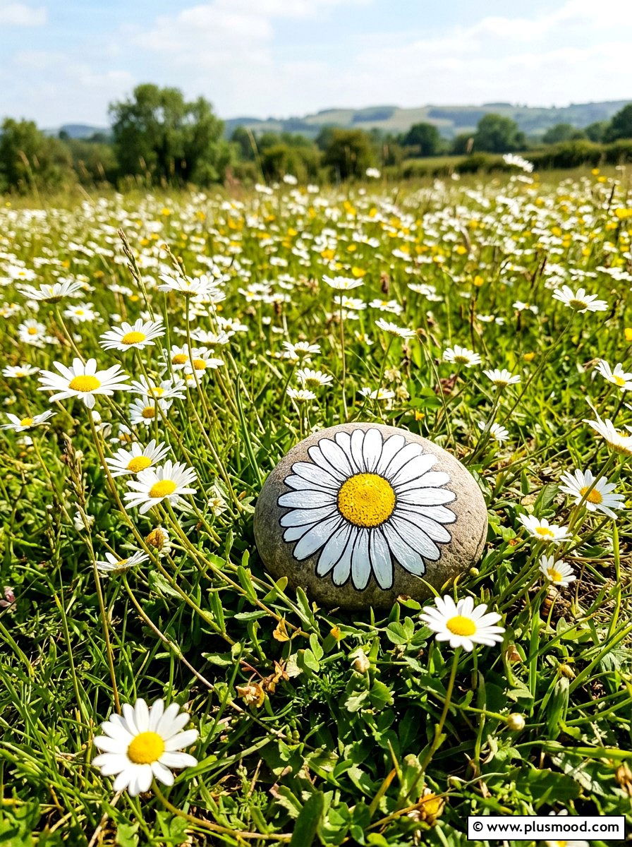 Daisy Painted Rock - 25 painted rock ideas for hiding in nature
