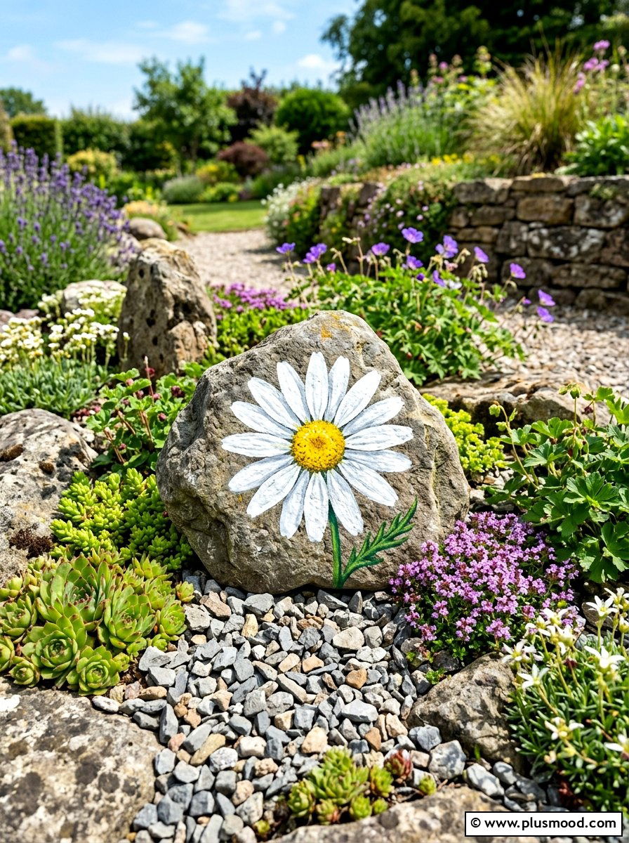 Daisy flower rock - 25 painted rock ideas for Easter