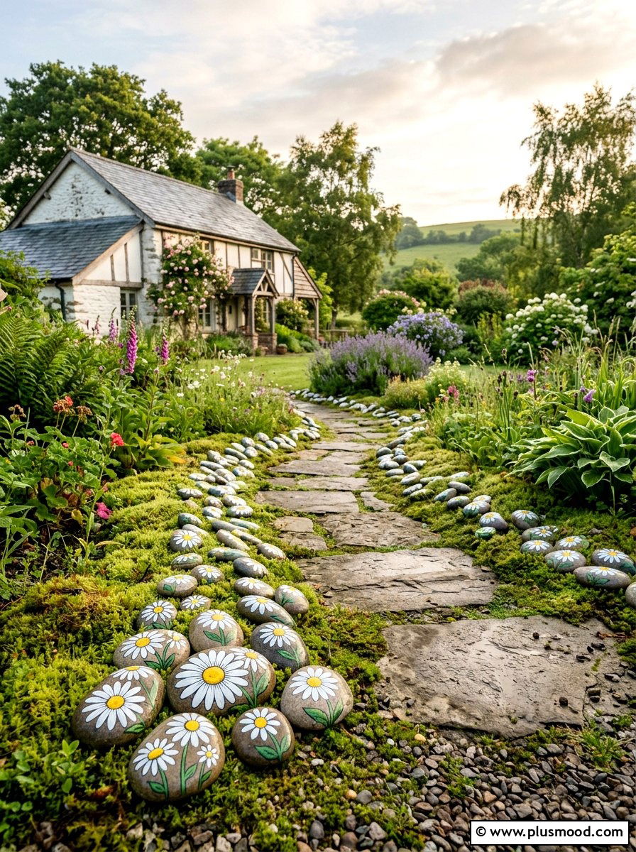 Daisy garden stones - 25 painted rock ideas for spring garden