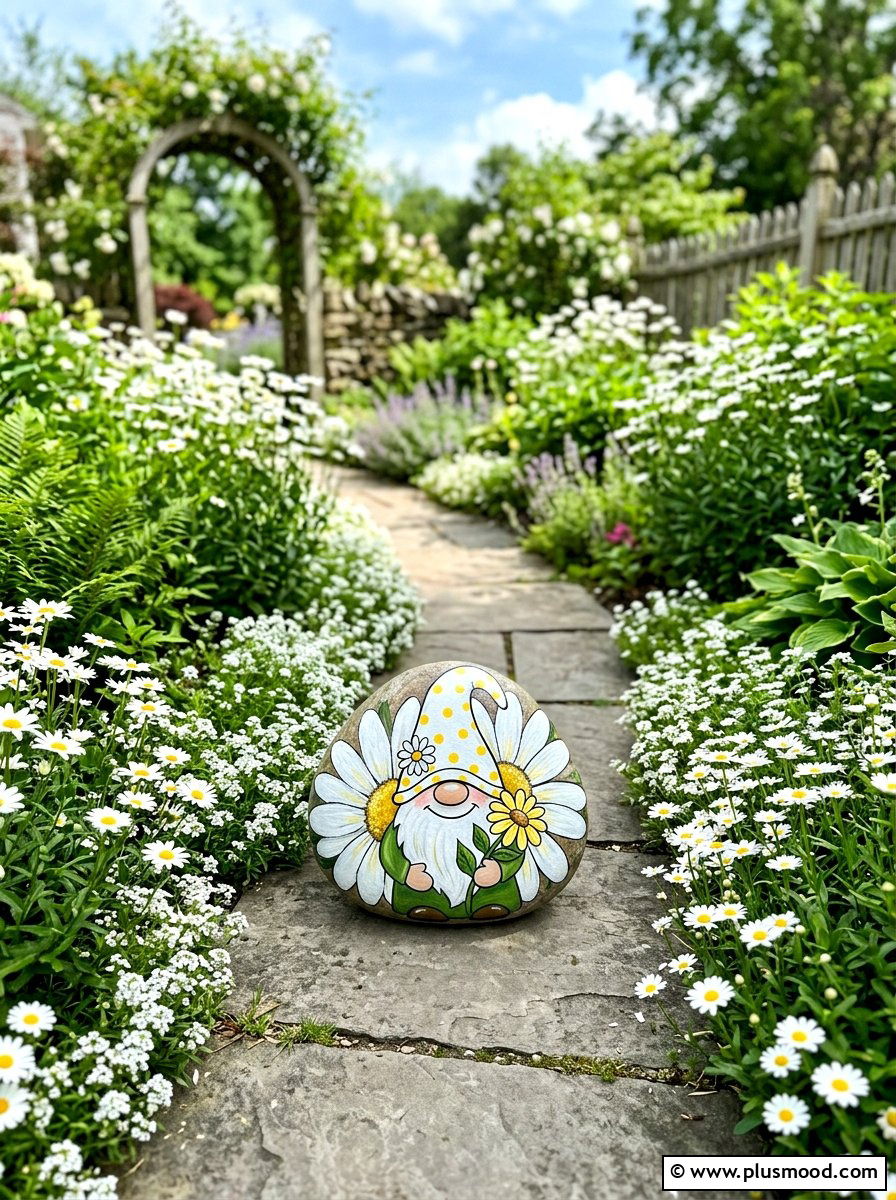 Daisy gnome - 25 painted rock ideas with gnomes