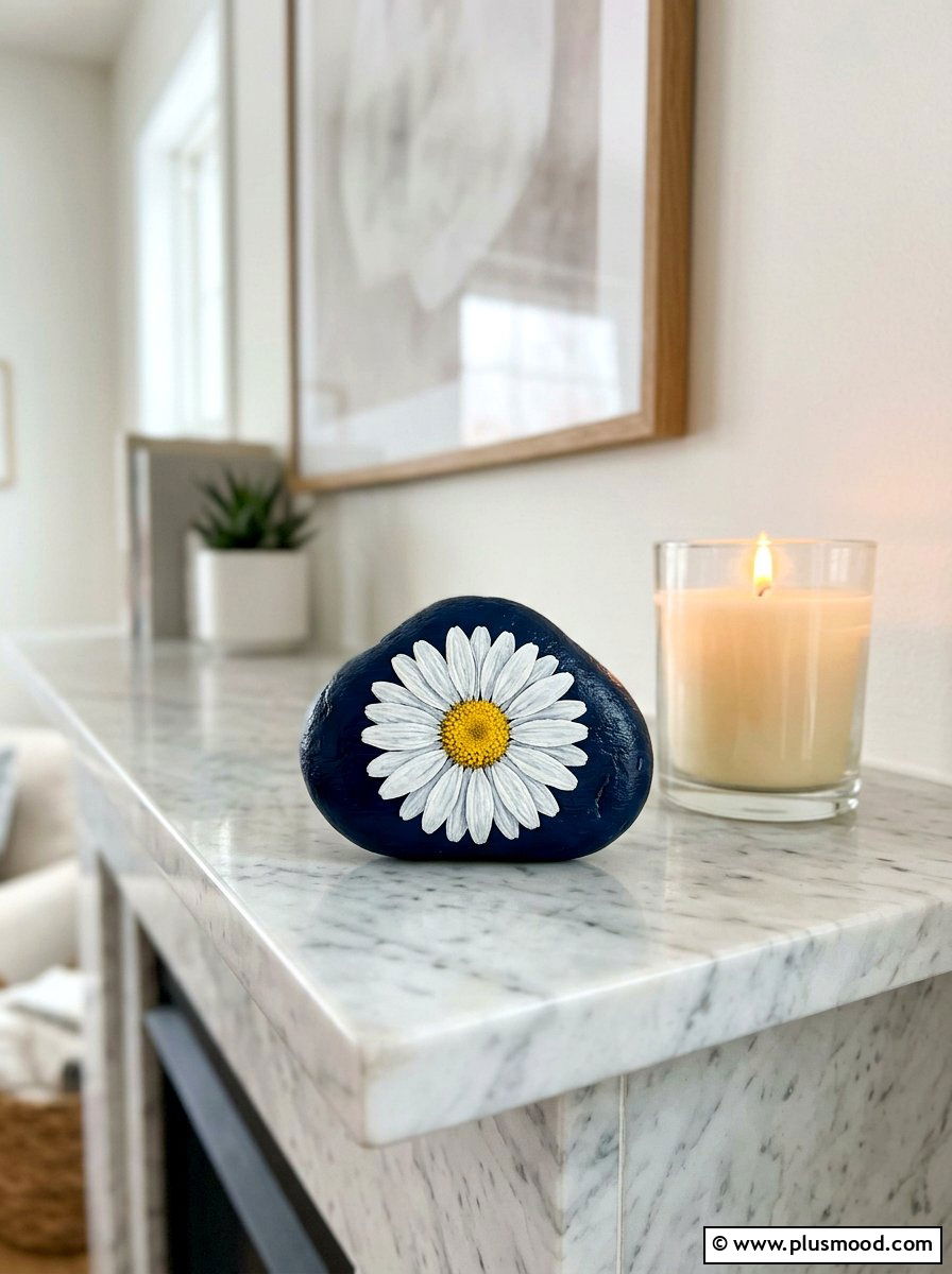 Daisy painted rock - 25 painted rock ideas for beginners