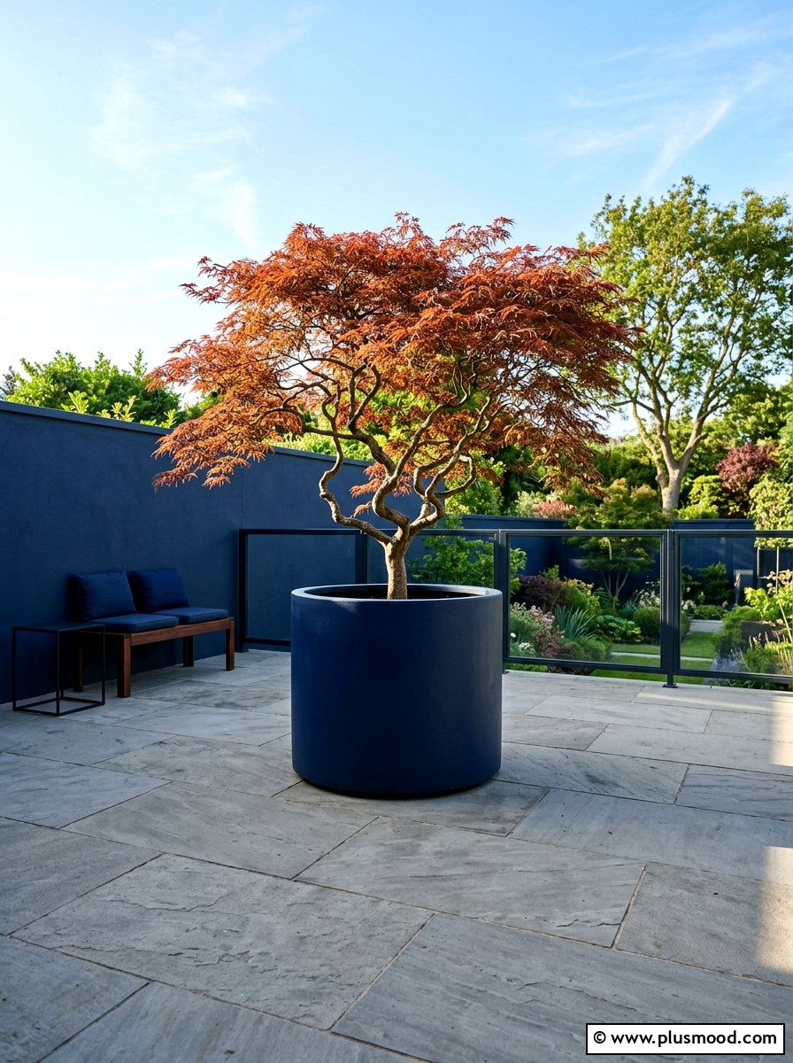 Dark Blue Minimalist Patio - 25 summer blue planter styling ideas