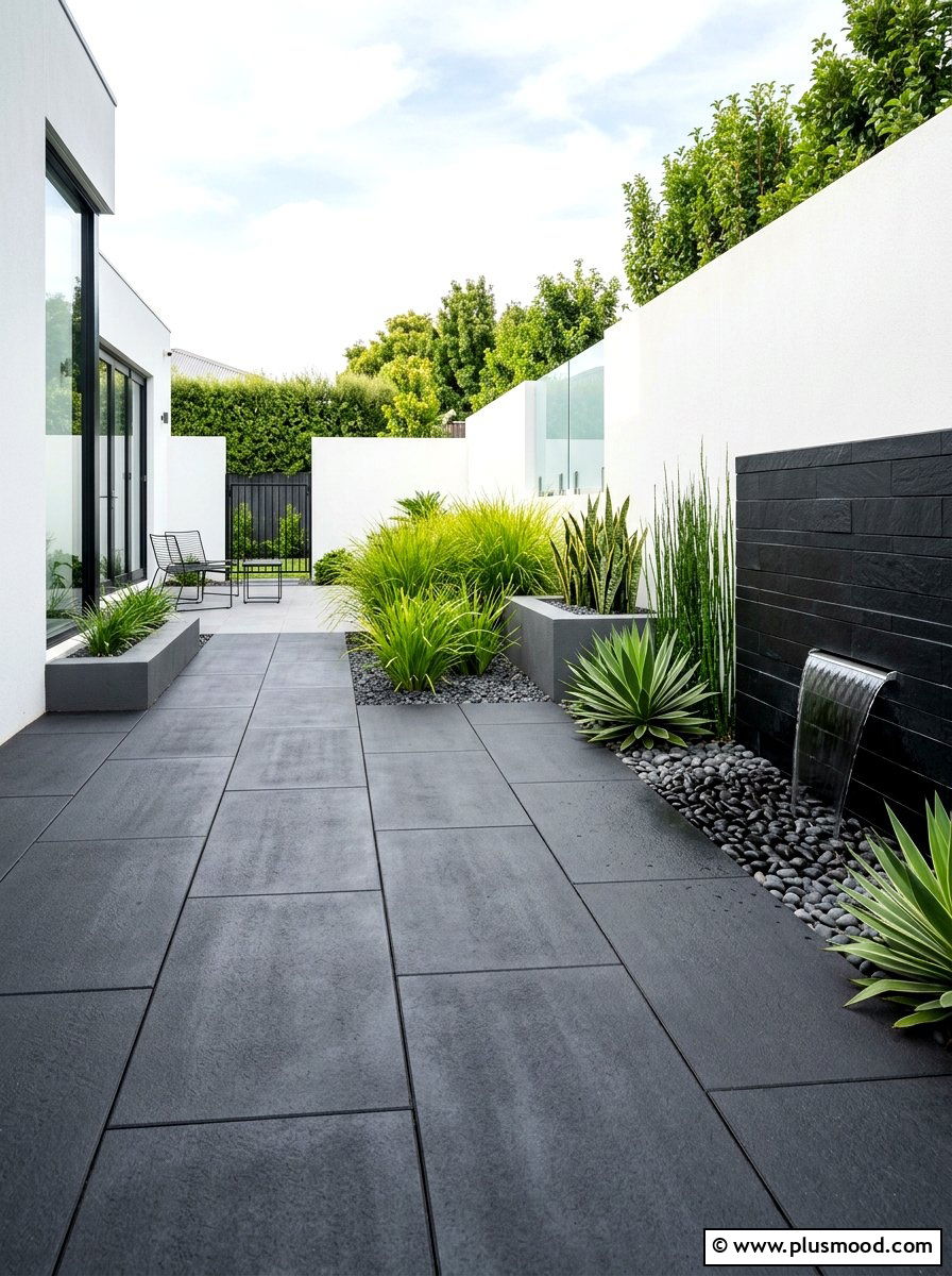 Dark Charcoal Pavers For Minimalist Garden - 25 small backyard ideas with pavers
