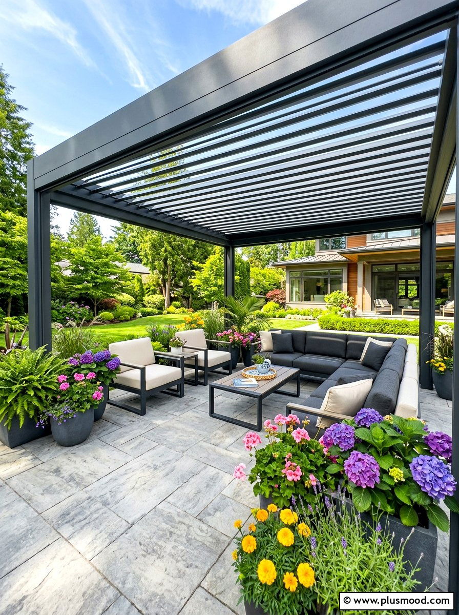 Dark Gray Pergola - 25 summer backyard pergola ideas