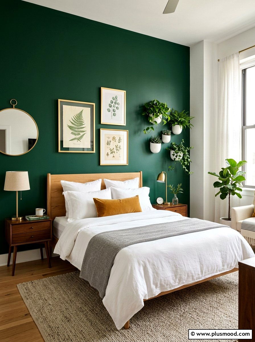 Dark Green Botanical Wall - 25 summer botanical bedroom ideas