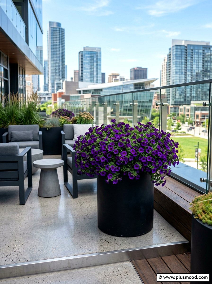 Dark Purple Million Bells In Modern Black Pot - 25 summer planters with calibrachoa ideas