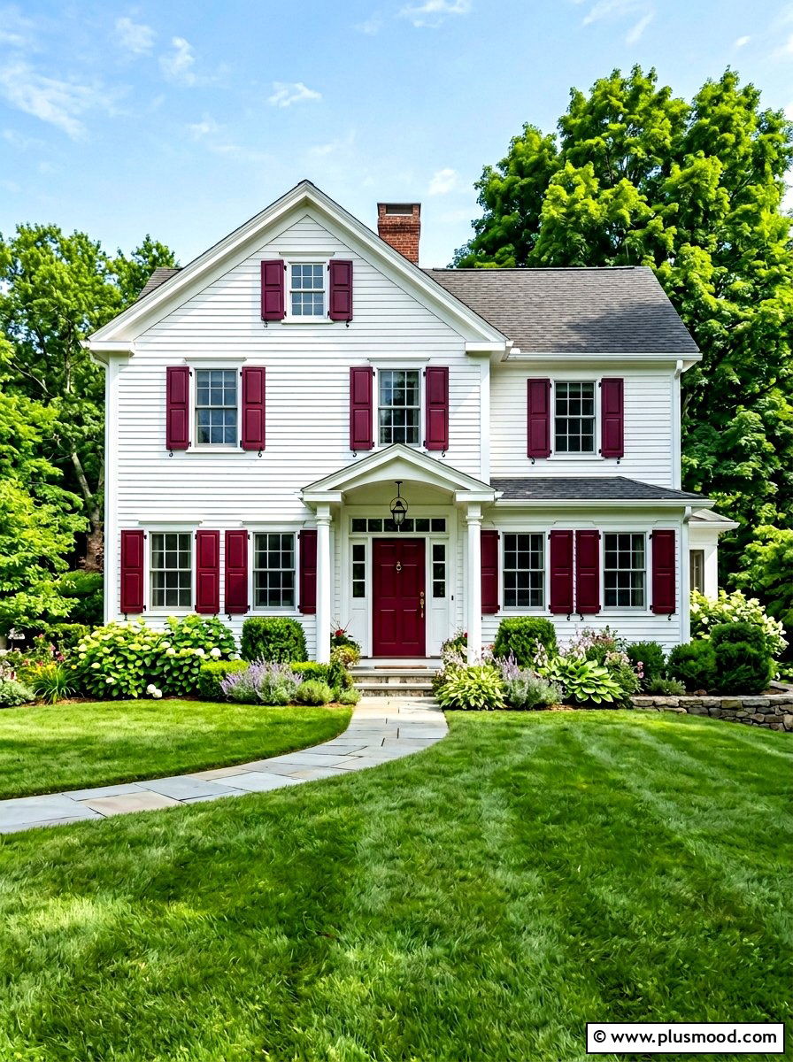 Dark Red Shutters For Traditional Home - 25 summer shutters color ideas