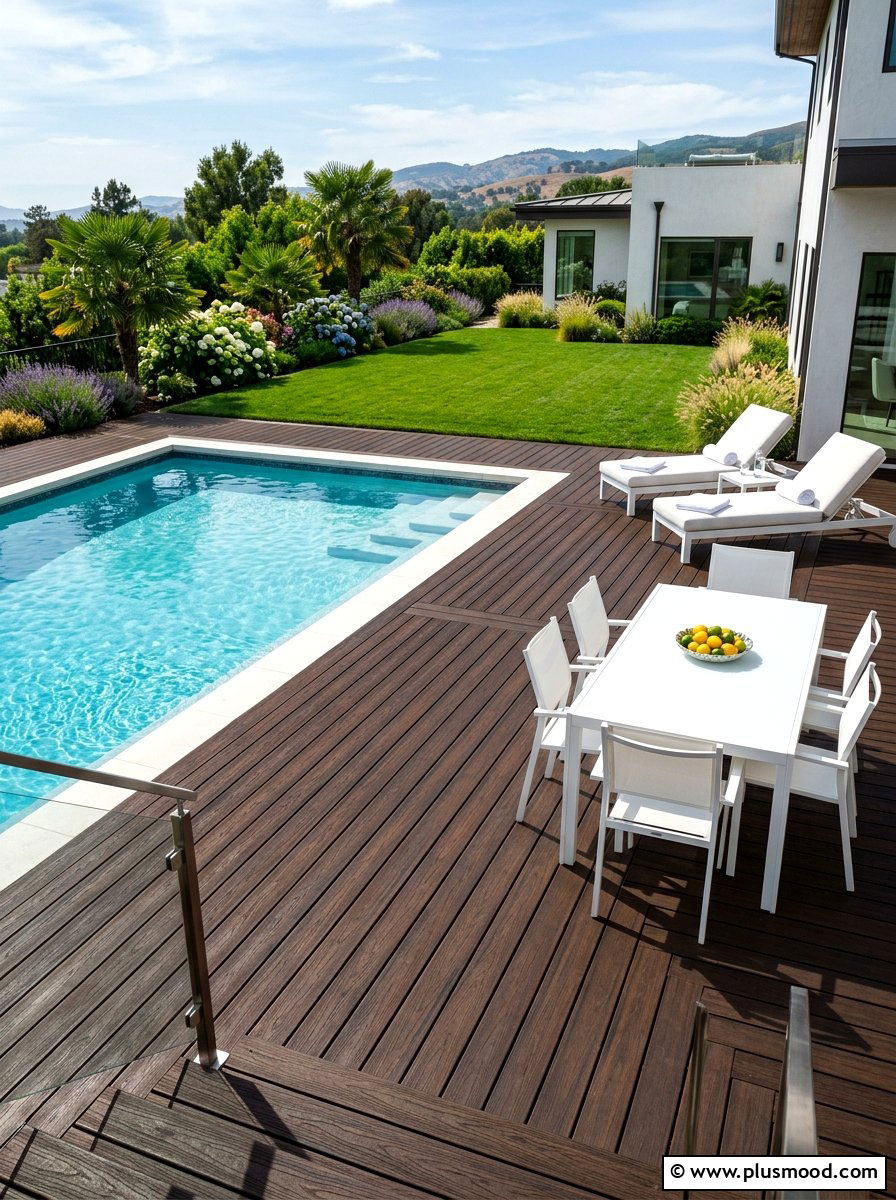 Dark Walnut Composite Pool Deck - 25 summer deck around pool ideas