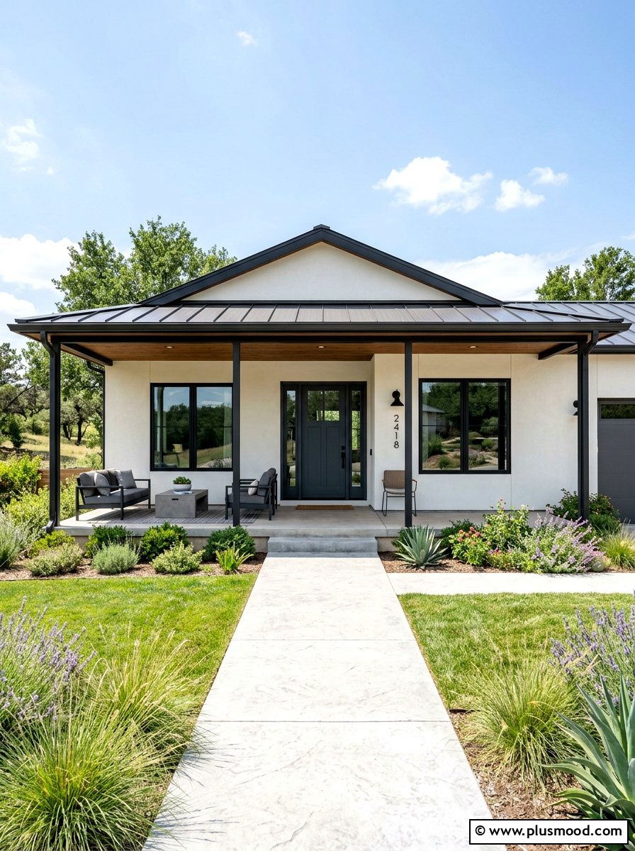 Dark Window Trim - 25 summer ranch house curb appeal ideas
