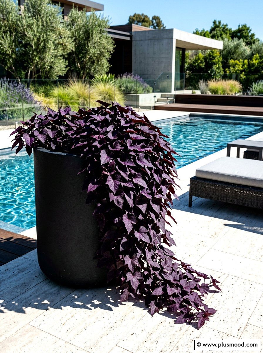 Dark purple sweet potato vine - 25 summer monochrome planter ideas