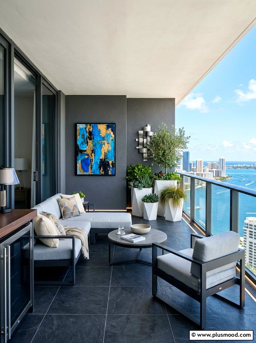 Dark slate tiles - 25 summer balcony floor decor ideas