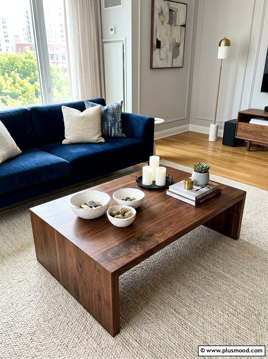 Dark wood coffee table styling - 25 summer to fall living room decor ideas