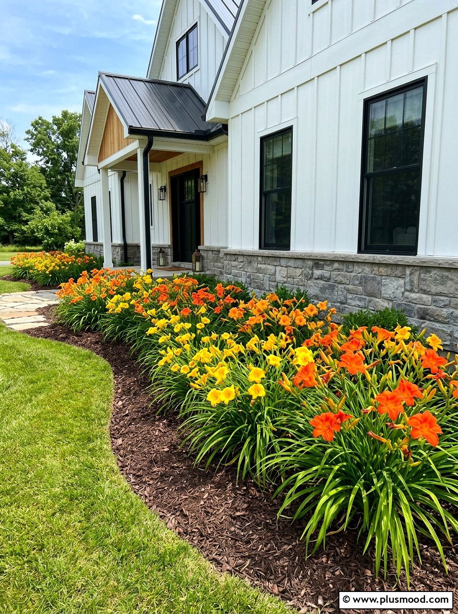 Daylily garden bed - 25 summer foundation planting ideas for summer