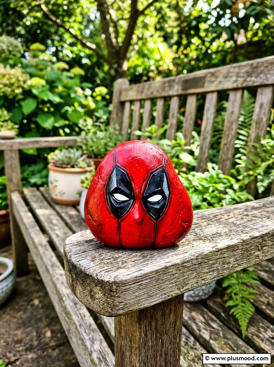 Deadpool Face - 25 painted rock ideas with superhero theme