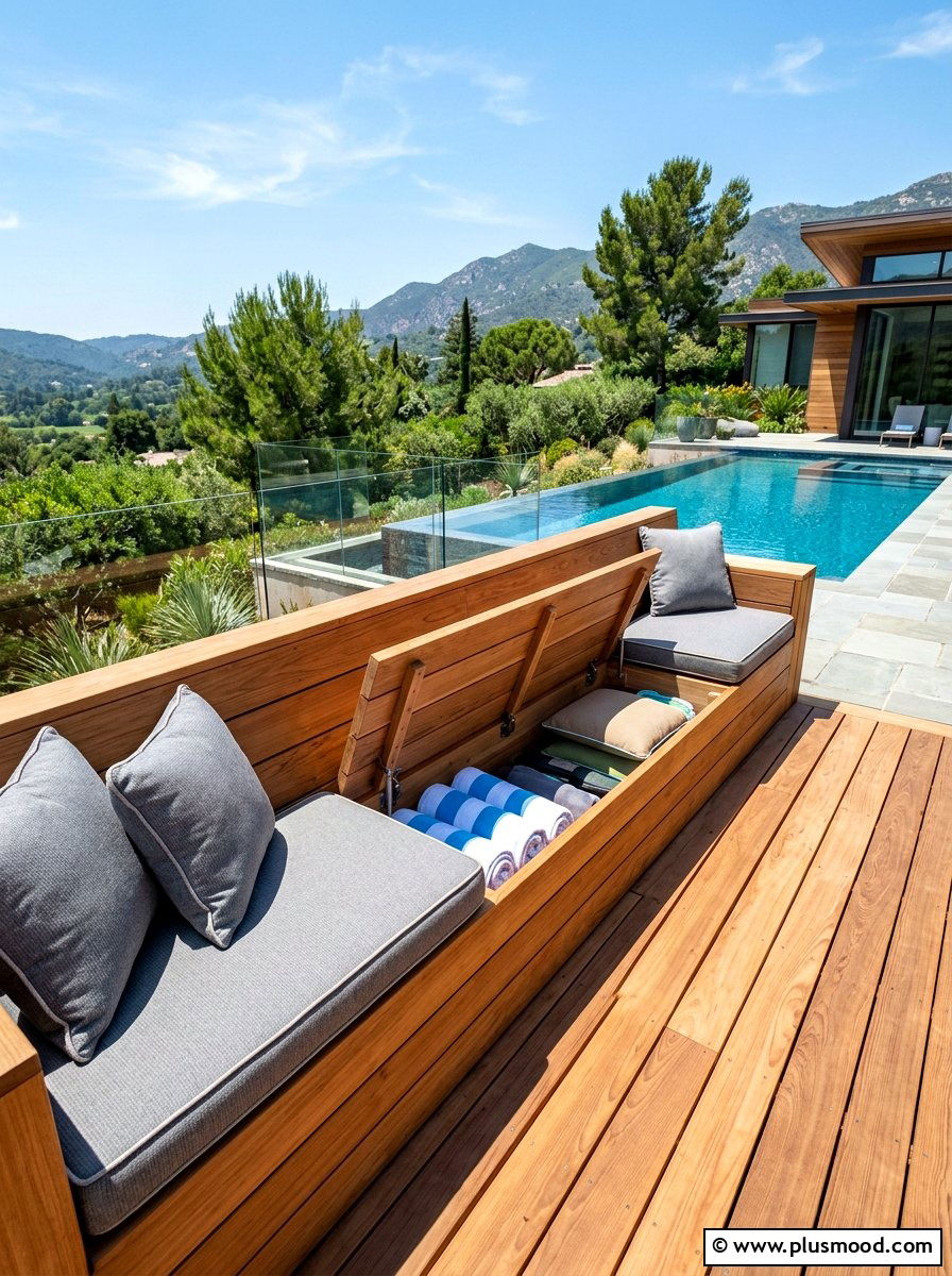 Deck Bench Storage - 25 summer pool storage ideas