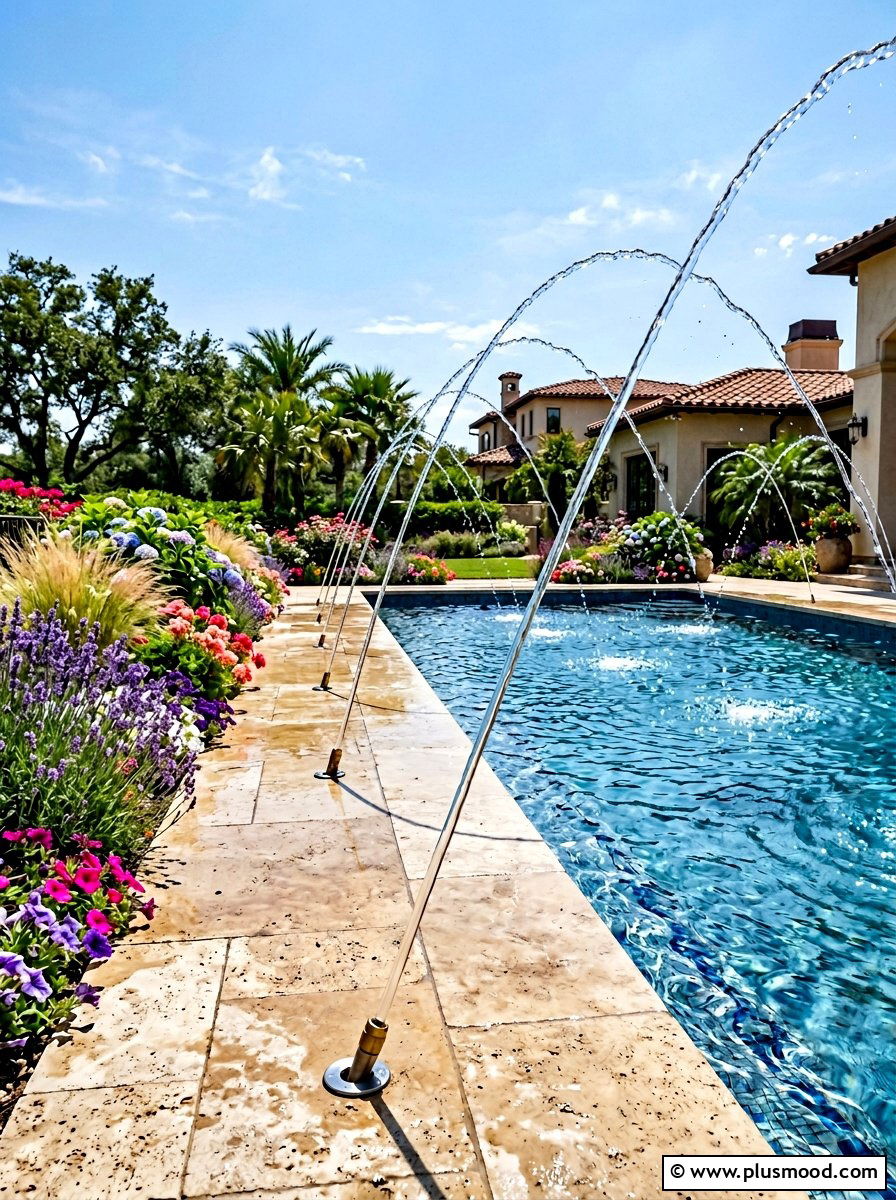 Deck Jet Stream - 25 pool landscaping ideas with water features