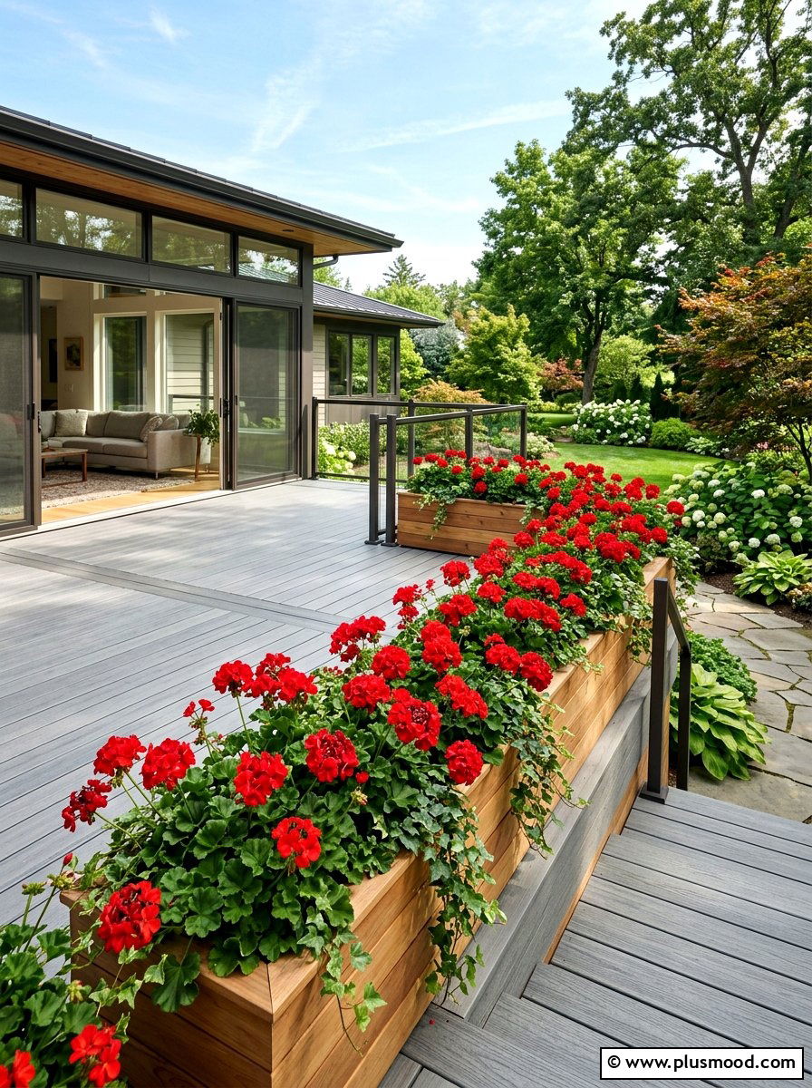 Deck Perimeter Flower Boxes - 25 small backyard ideas with flower beds