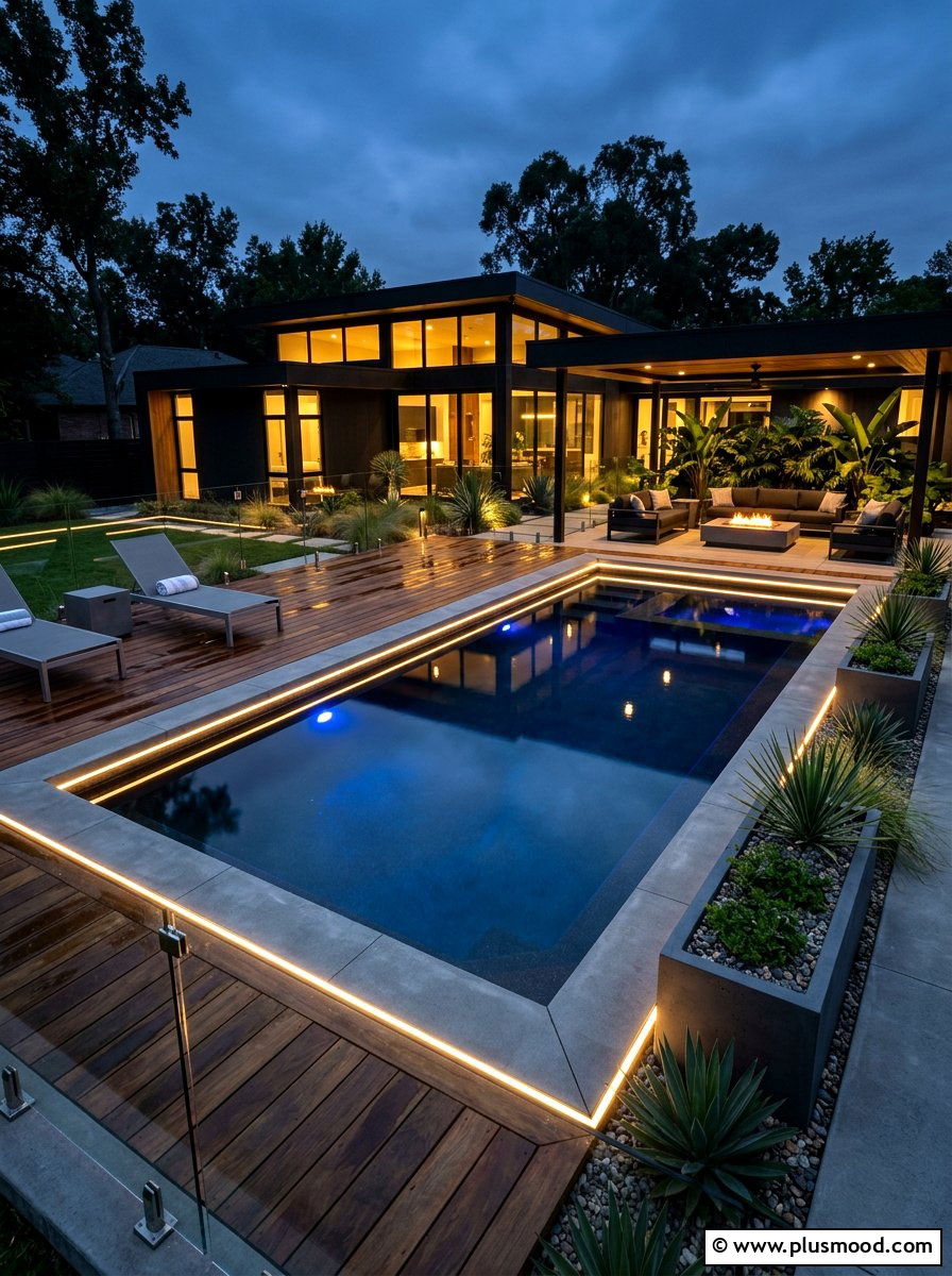 Deck Perimeter Strip Light - 25 summer pool lighting ideas