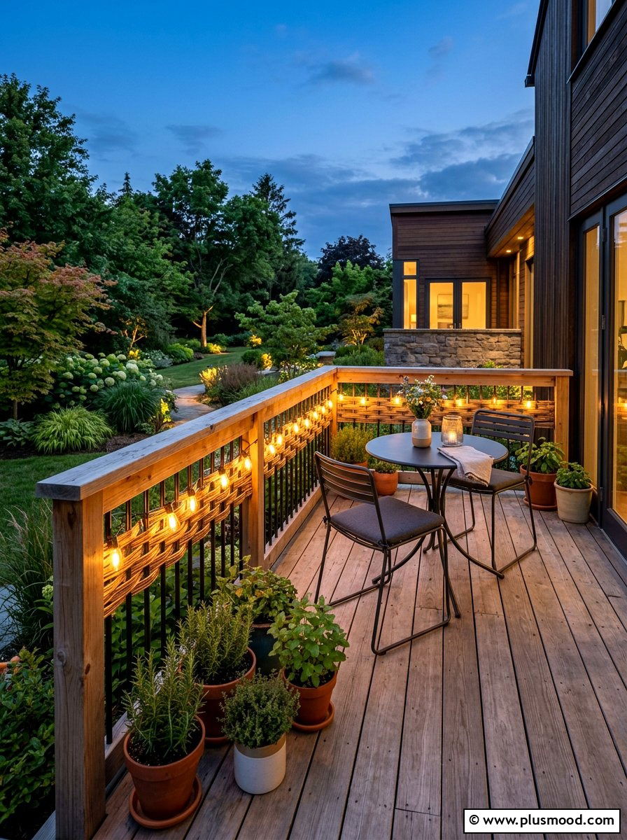 Deck Railing Lights - 25 small backyard ideas with string lights
