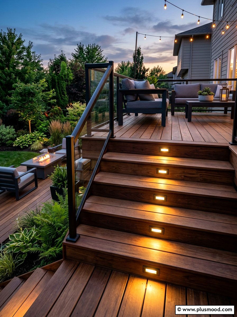 Deck Step Lighting - 25 pool landscaping ideas with lighting