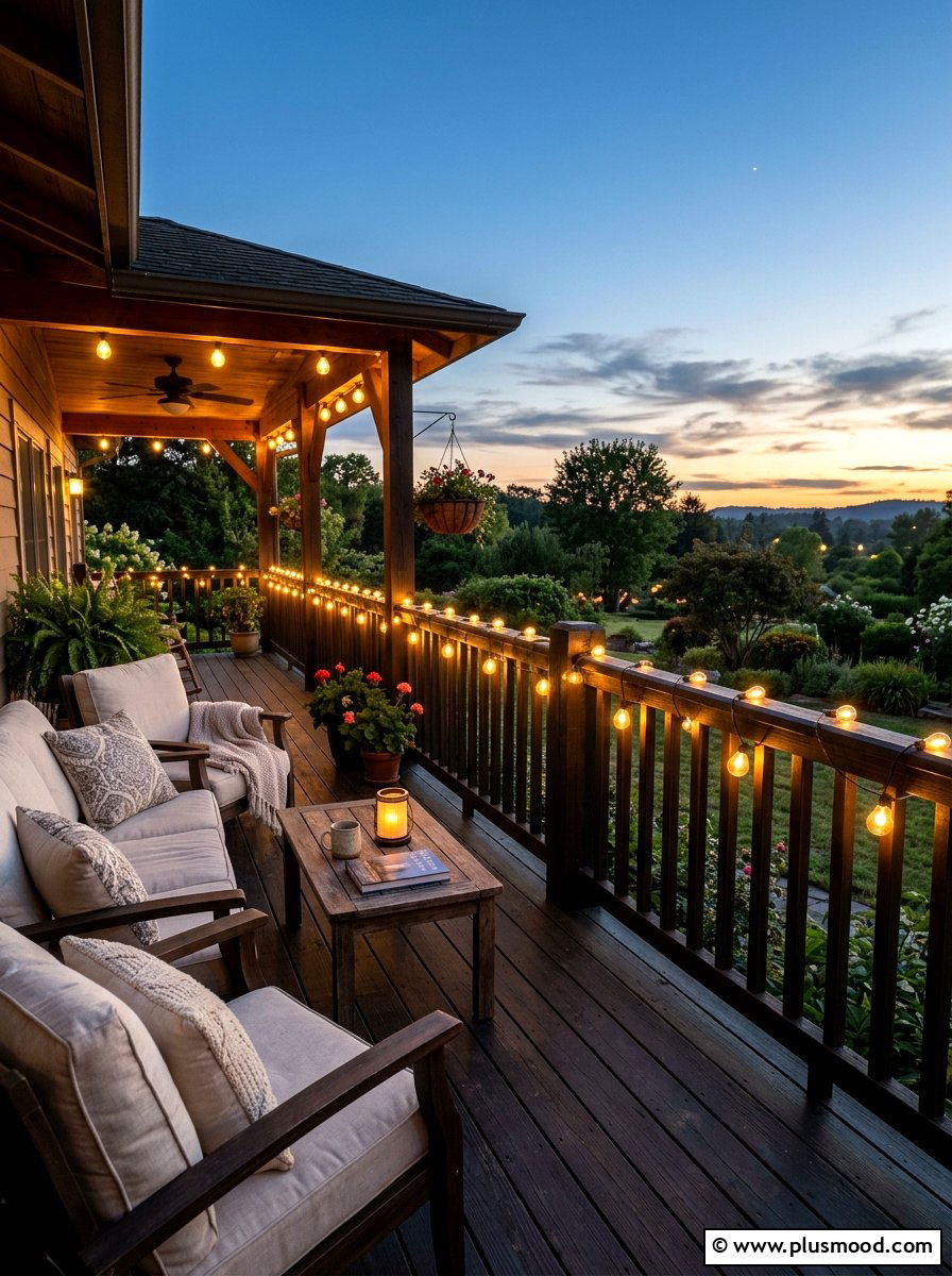 Deck string lights - 25 summer porch rail decor ideas