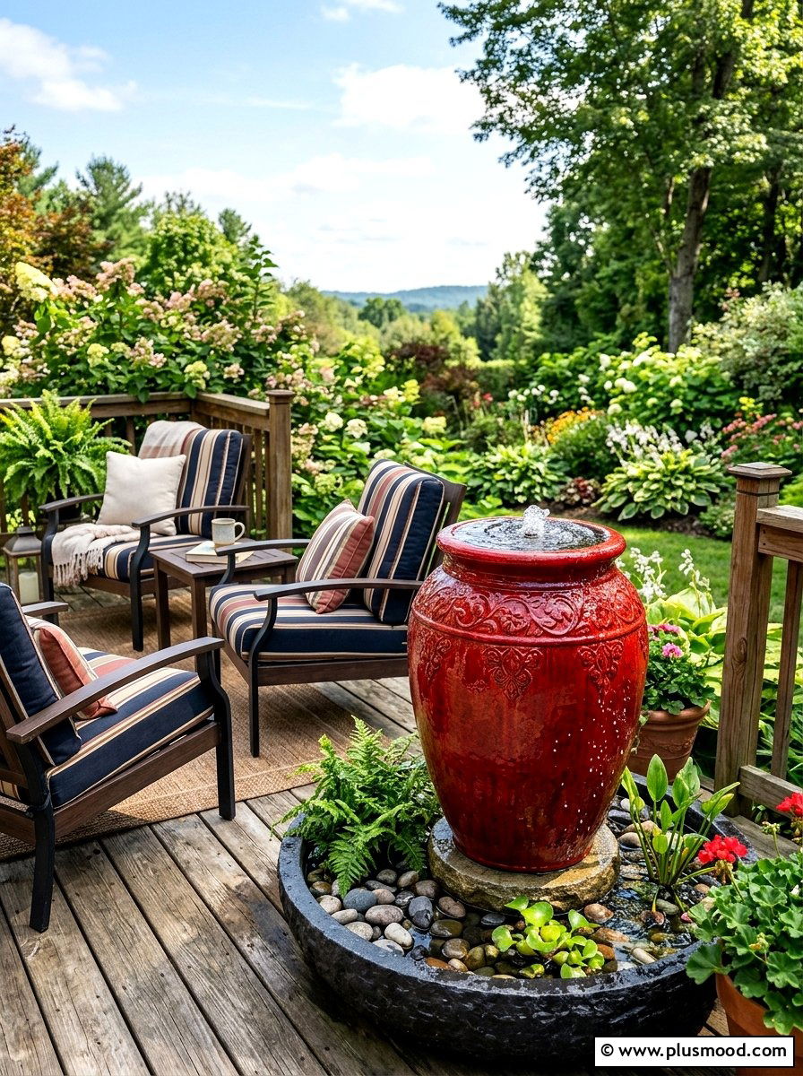 Decorative Glazed Pot Fountain - 25 outdoor garden decor ideas with water features