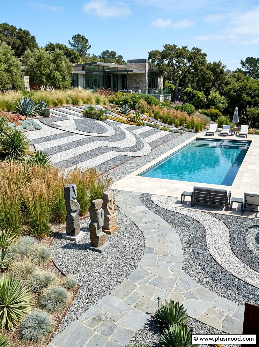 Decorative Gravel Garden - 25 pool landscaping ideas for sloped yards