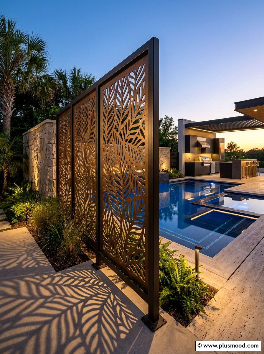 Decorative Laser Cut Metal Panels - 25 pool landscaping ideas for privacy