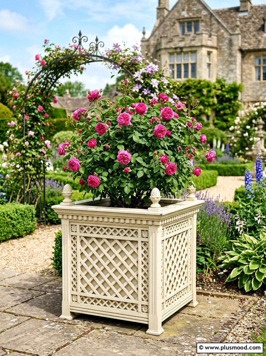Decorative Lattice Planter - 25 small backyard ideas with wooden planter