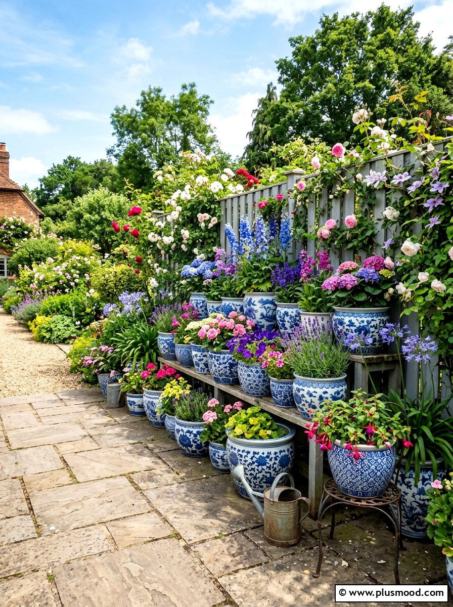 Decorative Pottery Display - 25 summer fence line landscaping ideas