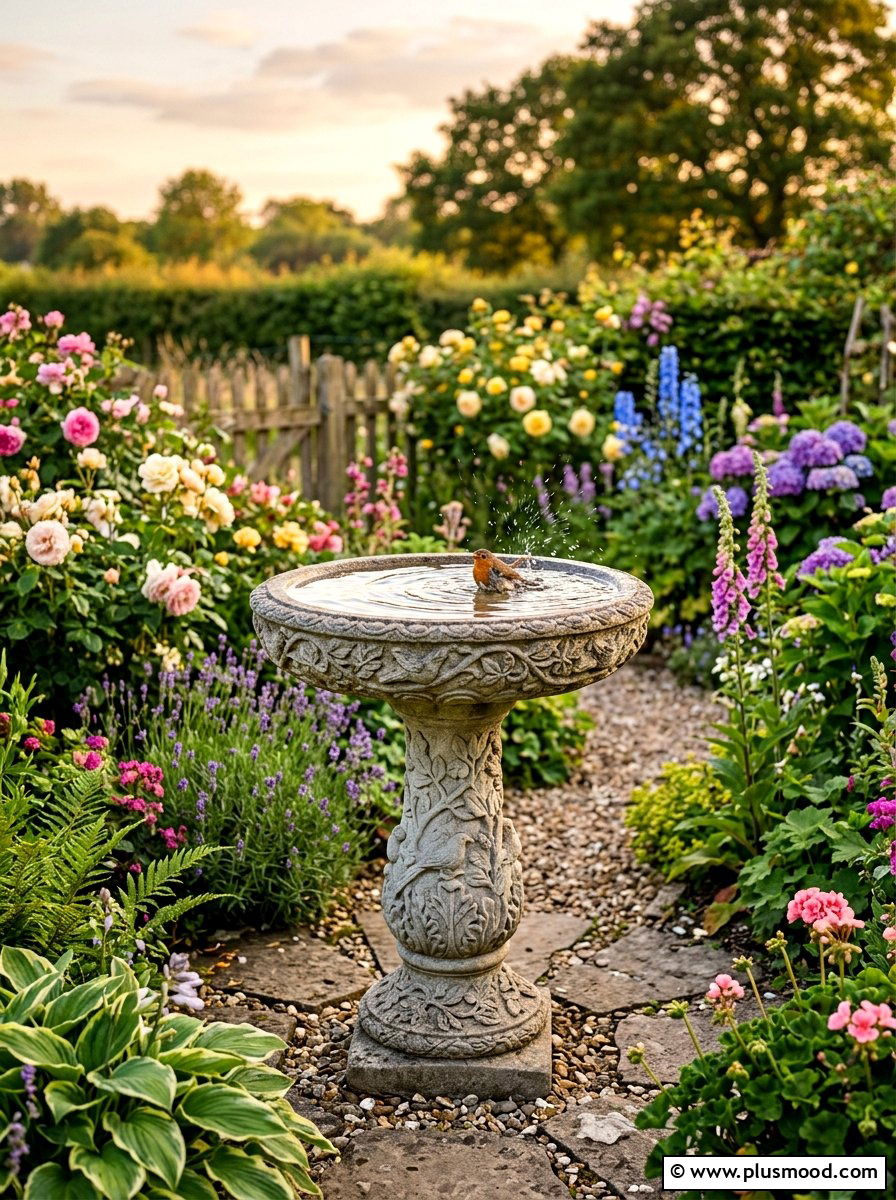 Decorative Stone Bird Bath - 25 late summer garden ideas