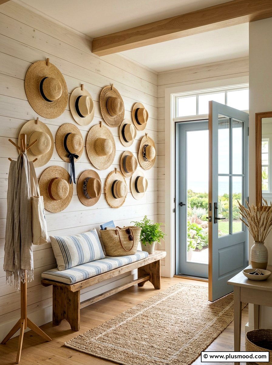 Decorative Straw Hat Display - 25 summer wall decor ideas