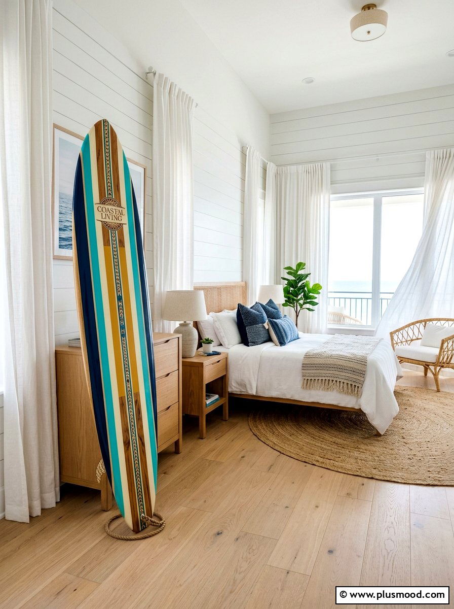Decorative Wooden Surfboard - 25 beachy summer bedroom ideas