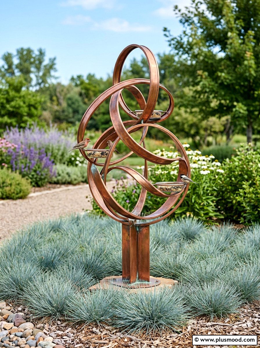 Decorative bird feeder sculpture - 25 small backyard ideas with bird feeders